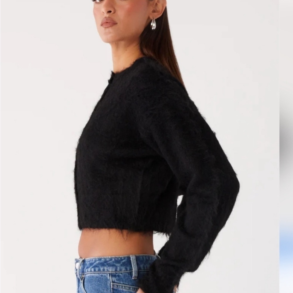 Altar’ State Black Fuzzy Long Sleeve Crop sweater NWT